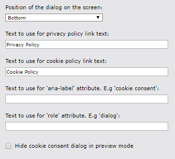 Cookie Consent Layout Properties