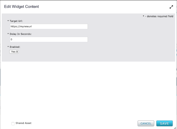 Screenshot of Redirect Widget Edit Content Dialog